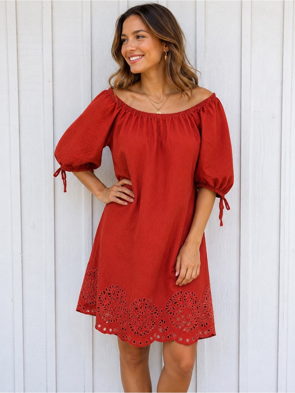 J. Crew Rust Red Midi Dress with Eyelet Hem - Picture 1 of 8
